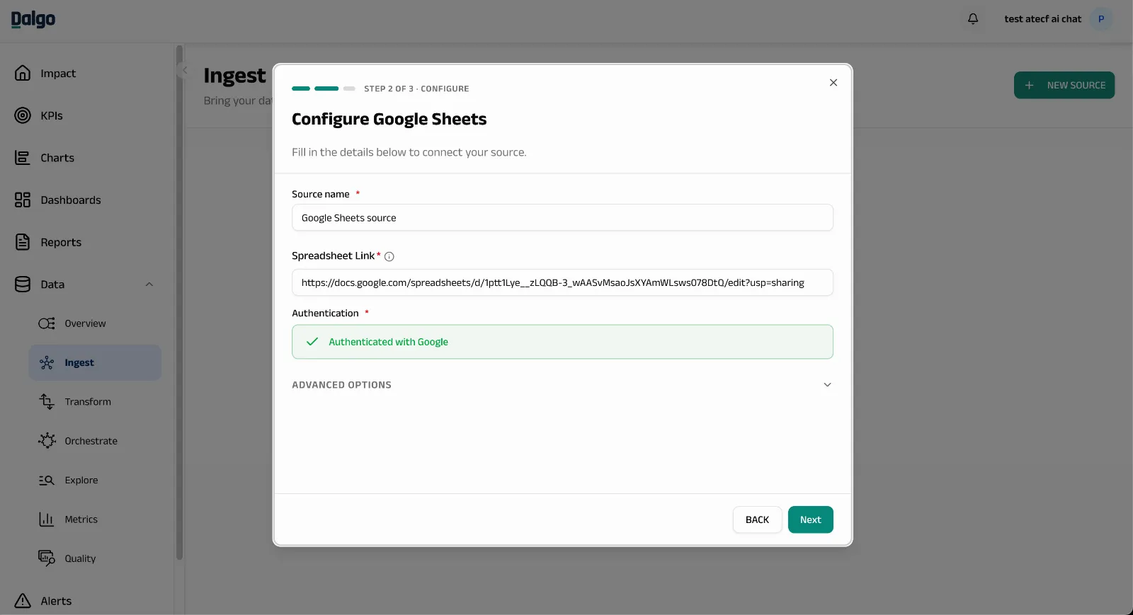 Configure Google Sheets source