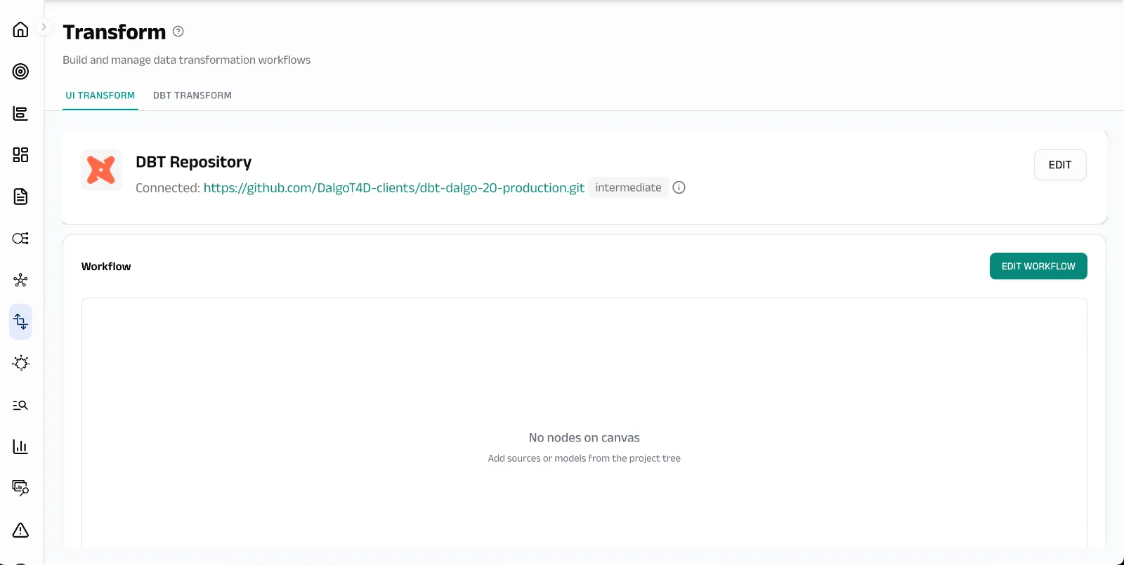 Clean overview - DBT Repository connected
