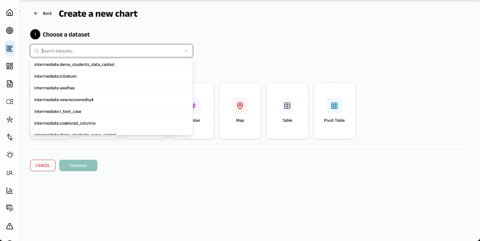Create a new chart - choose a dataset